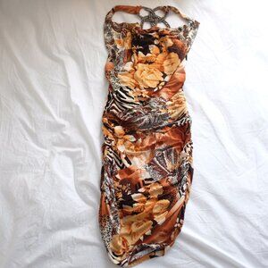 COPY - Zora boho mixed print metal chain link cut out dress